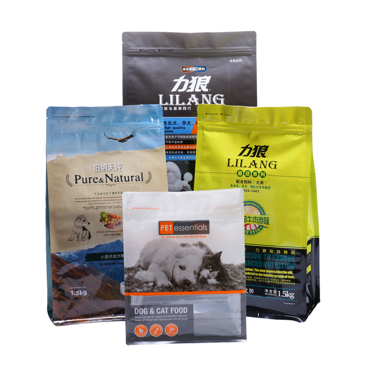 Fond avec sac de nourriture pour animaux de compagnie en aluminium d'emballage à glissière